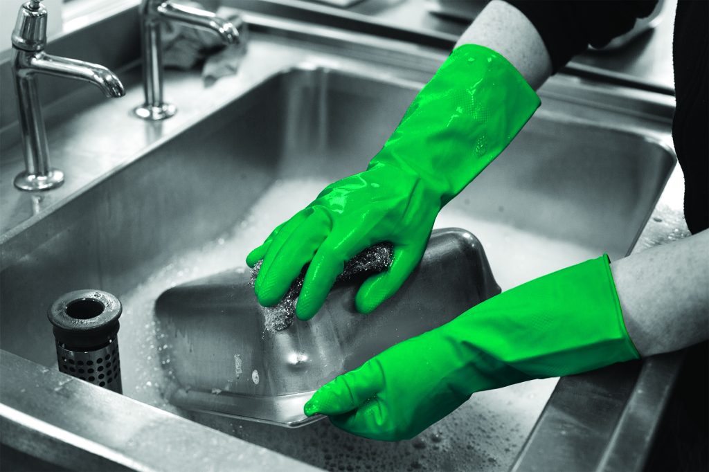 Green Household Rubber Gloves Medium Sybron