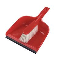 Red Stiff Plastic Dustpan and Brush Set 33cm