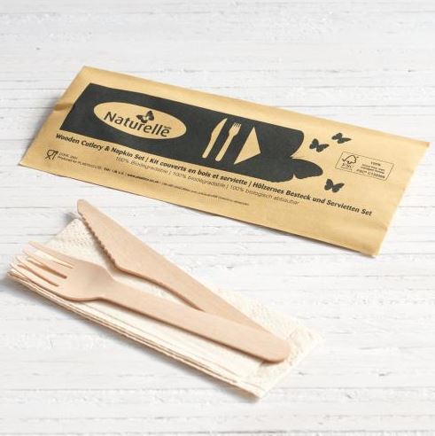 Plastic Free Kraft 3 in 1 Meal Service Pack Birch Wood