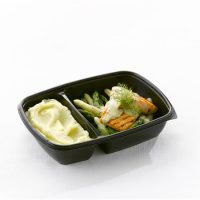 Sabert Fast Pac Rectangular 2 Compartment Container Black 600/300ml