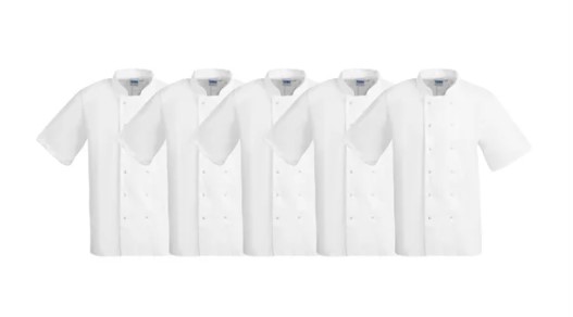 Whites Boston Unisex Chef Jackets Short Sleeve White (5 Pack) (Small)