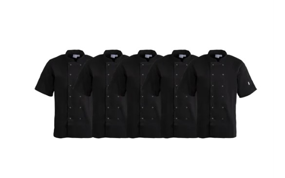 Whites Vegas Unisex Chef Jackets Short Sleeve Black (5 Pack) (Medium)